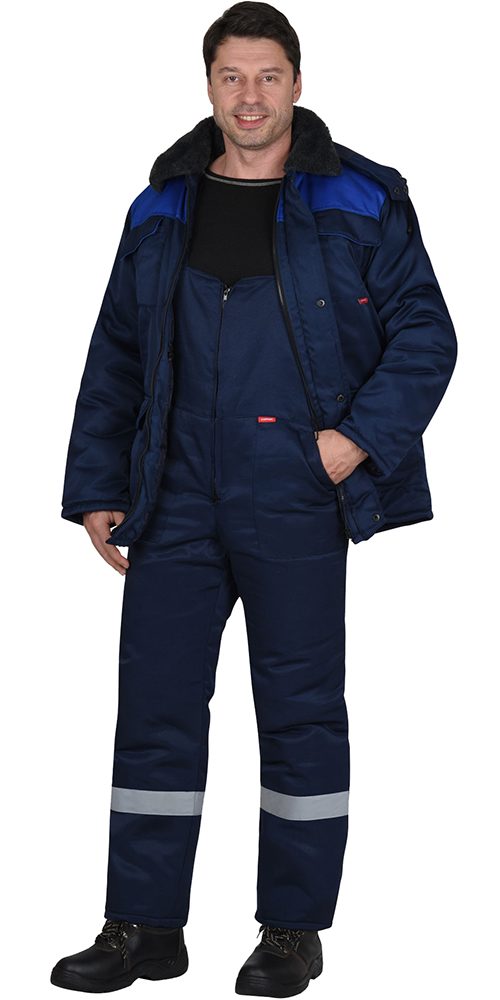 Костюм "Профессионал" утеплённый куртка, полукомбинезон, синий с васильковым