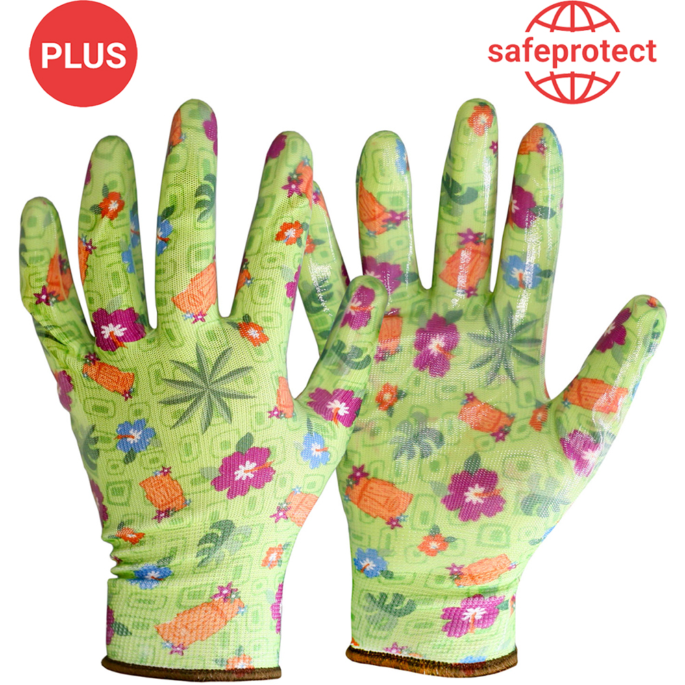 Перчатки Safeprotect САДОВЫЕ (нейлон+прозр.нитрил, зелёный
