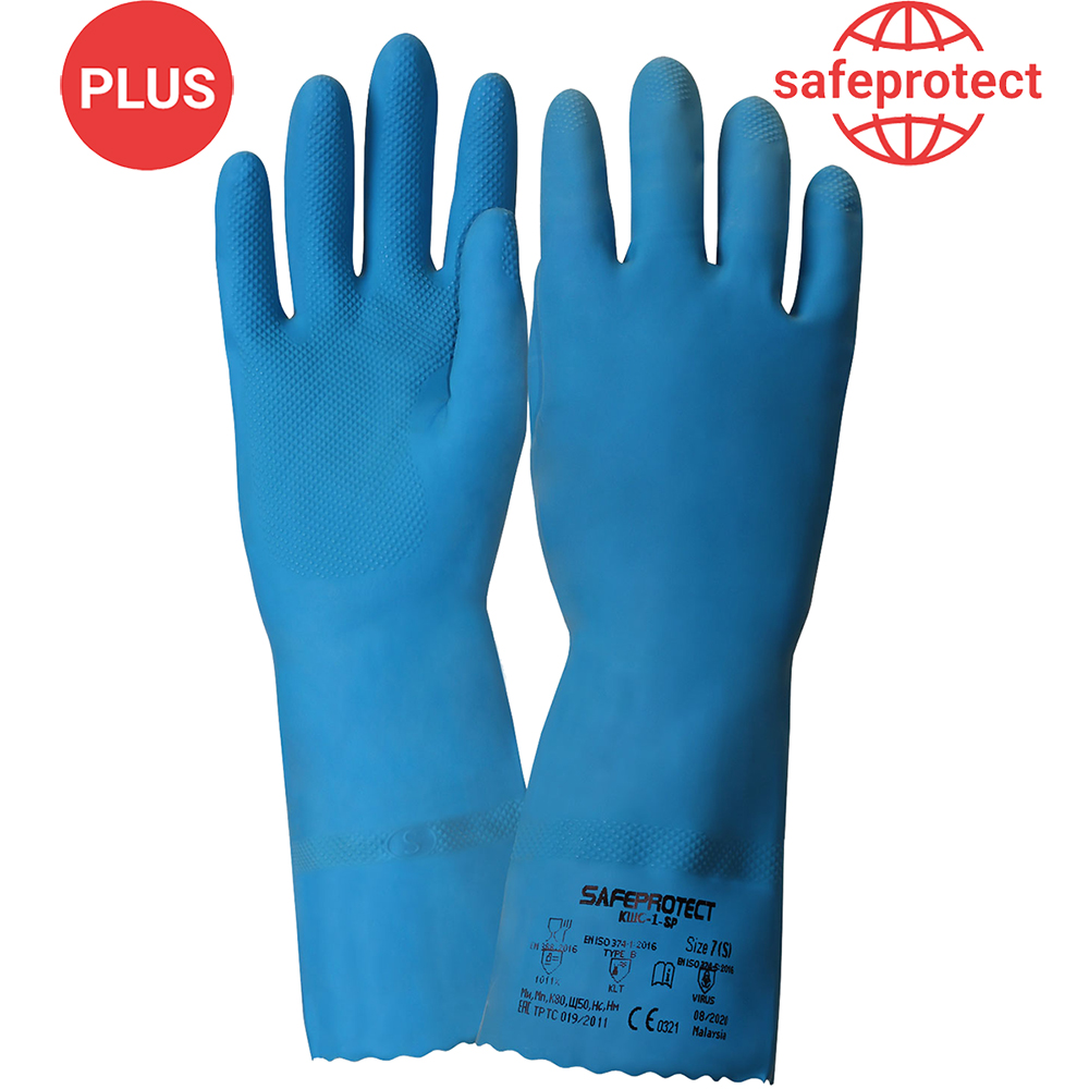 Перчатки Safeprotect КЩС-1-SP синие (латекс, дл. 300 мм)